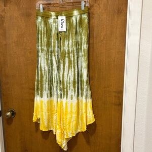 550. Rhea Olive Green and Yellow Tie-Dye Flowing pants